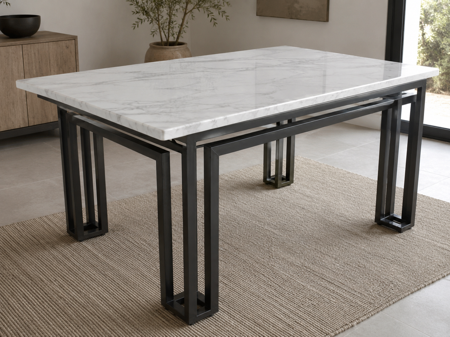 Marble Table &mdash; blackened steel frame with marble top